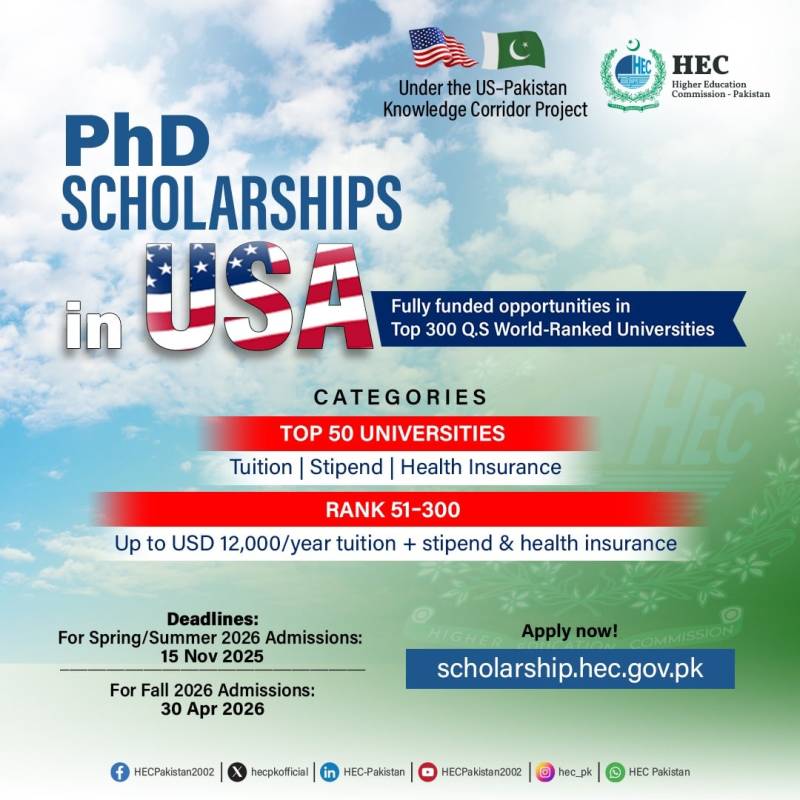 HEC announces fully funded PhD scholarships for top US universities