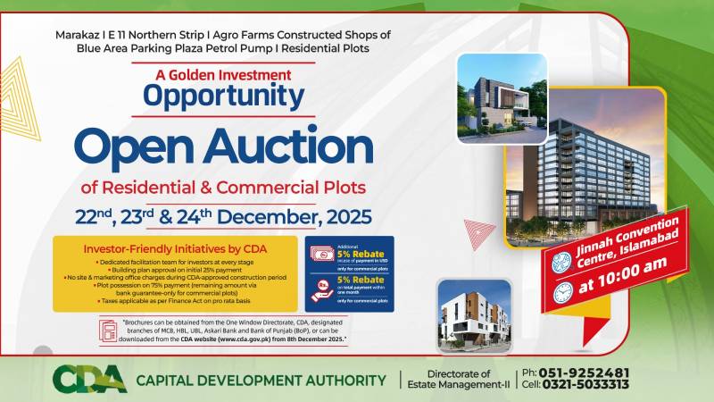 CDA auctions off residential, commercial plots worth Rs17 billion