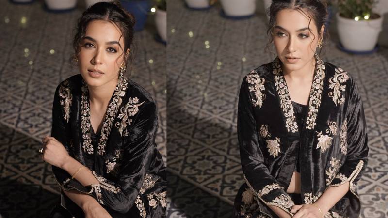 Mansha Pasha stuns in black velvet at winter wedding