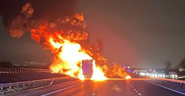 Truck catches fire near Khanqah Dogran on Motorway