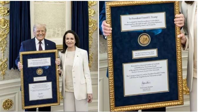 Venezuela's Machado 'presented' Trump with Nobel medal