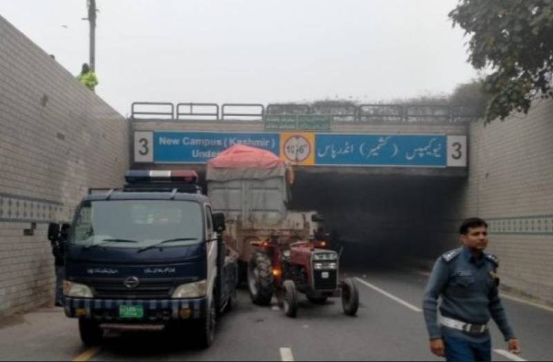 Traffic disrupted after truck stuck in Lahore underpass