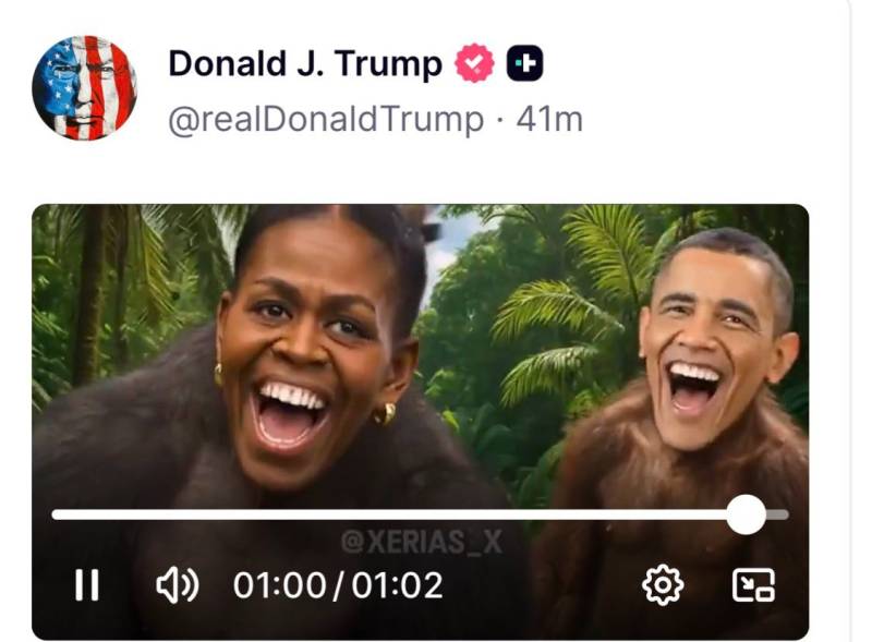 Fury after Trump posts video of Obamas as monkeys