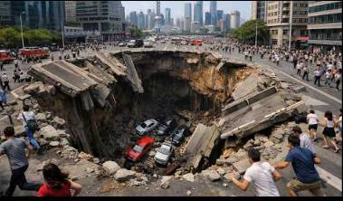 Huge pit visible in Shanghai after viral sinkhole video