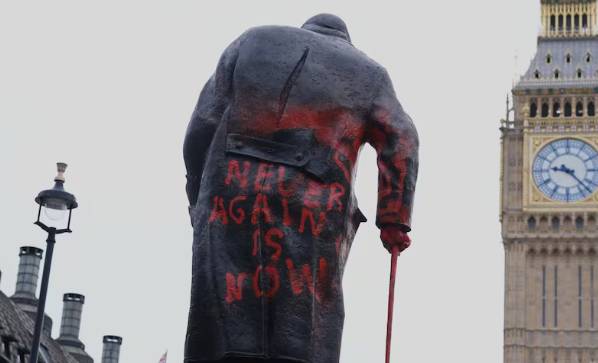 UK police arrest man after Churchill statue sprayed with graffiti