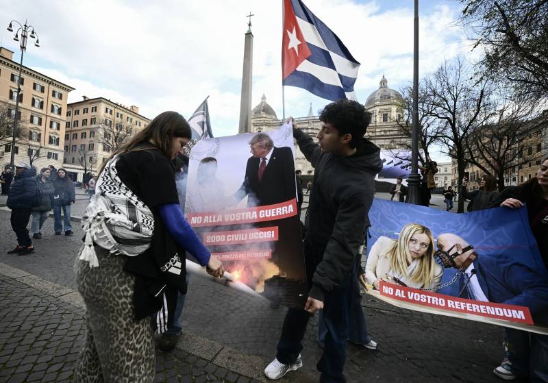 Protesters burn photos of Trump, Meloni in Rome march