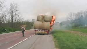 Trailer loaded with cotton bales catches fire in Pattoki