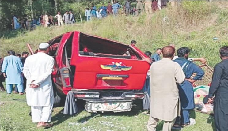 Three dead as passenger van falls into Lower Dir ravine
