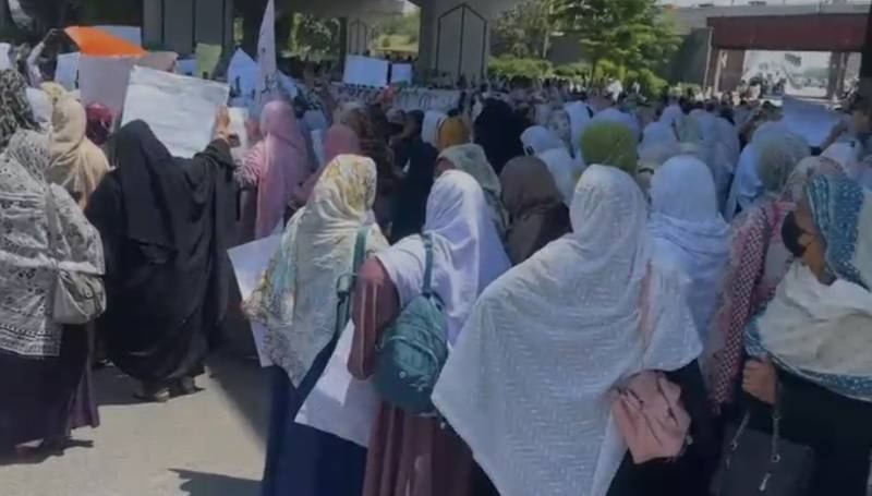 Lady health workers stage sit-in outside KP Assembly over 11 months of unpaid salaries
