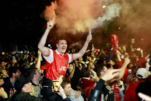 Arsenal players in dawn celebrations after winning Premier League