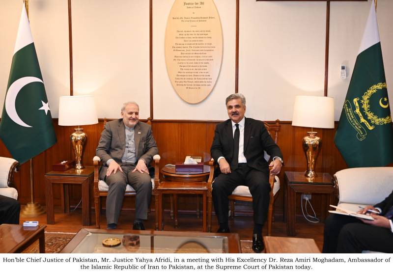 Iran envoy Reza Amiri Moghadam calls on CJP Yahya Afridi, discusses judicial cooperation