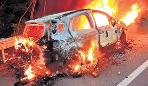 Moving car catches fire in Jacobabad
