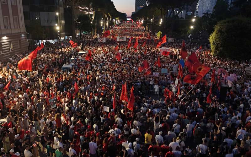 Tens of thousands rally in Albania against Trump-linked resort project