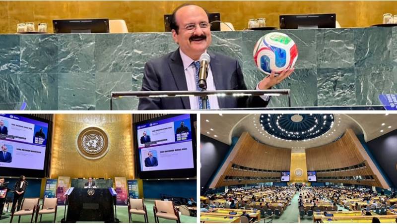 Pakistan-made FIFA World Cup football showcased at UN, FIFA event