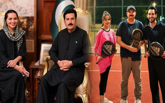 Actress Nimra Khan hits the padel court with Governor Faisal Karim, Saif Ali joins in