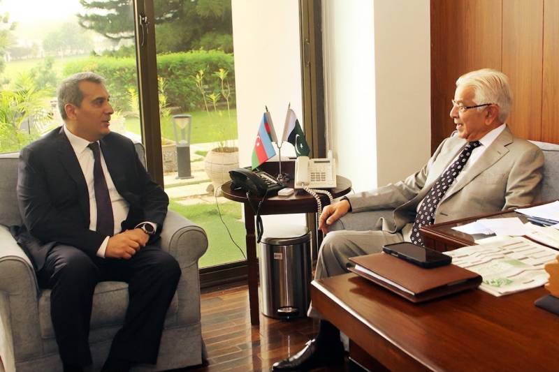 Azerbaijan’s outgoing ambassador pays farewell visit to Defence Minister Khawaja Asif