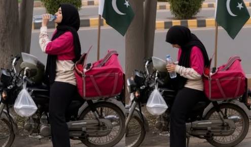 Female Foodpanda rider earns praise for hard work in scorching heat