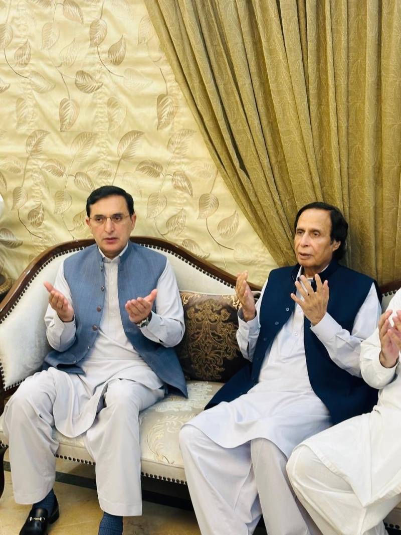 Pervaiz Elahi visits PTI chairman Barrister Gohar to offer condolences 
