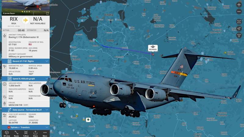 US military plane flies to Moscow: Flightradar24