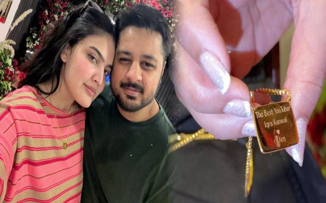 Iqra Kanwal gets custom ‘Best YouTuber’ necklace from supportive husband Areeb