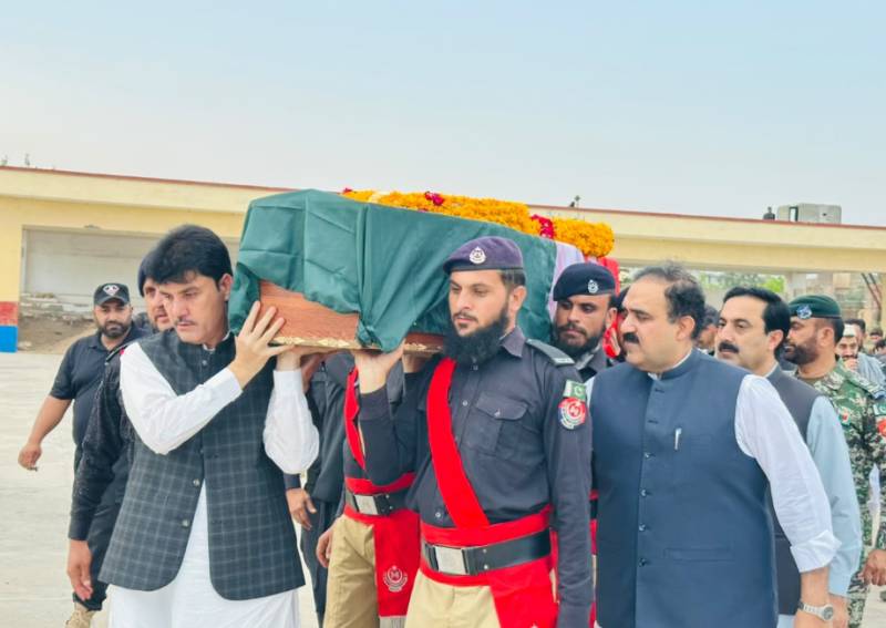 Funeral prayer of martyred SHO Riaz Hussain offered in Khyber