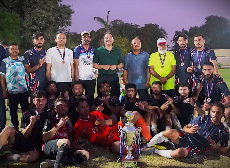 KP Police lift 2026 police football championship trophy in Karachi