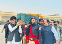 Funeral prayer of martyred SHO Riaz Hussain offered in Khyber