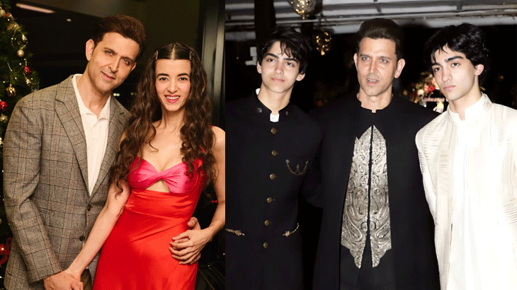 Hrithik Roshan's sons pose with father's girlfriend at cousin's wedding
