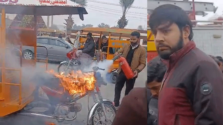 Rickshaw driver sets vehicle on fire after being challaned 