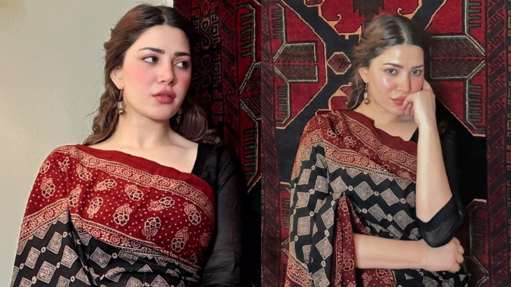 Naimal Khawar Khan adorns Ajrak-print saree and moonlit moment
